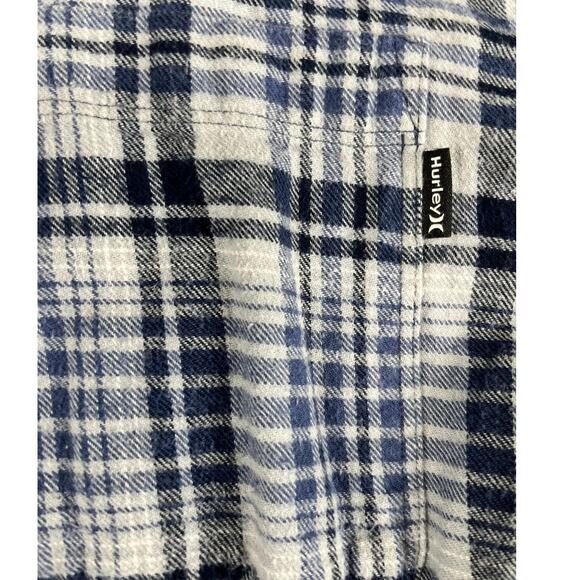 Men's Hurley blue  White Plaid Flannel Long Sleeve Button Down Shirt XL Exc - Picture 7 of 10